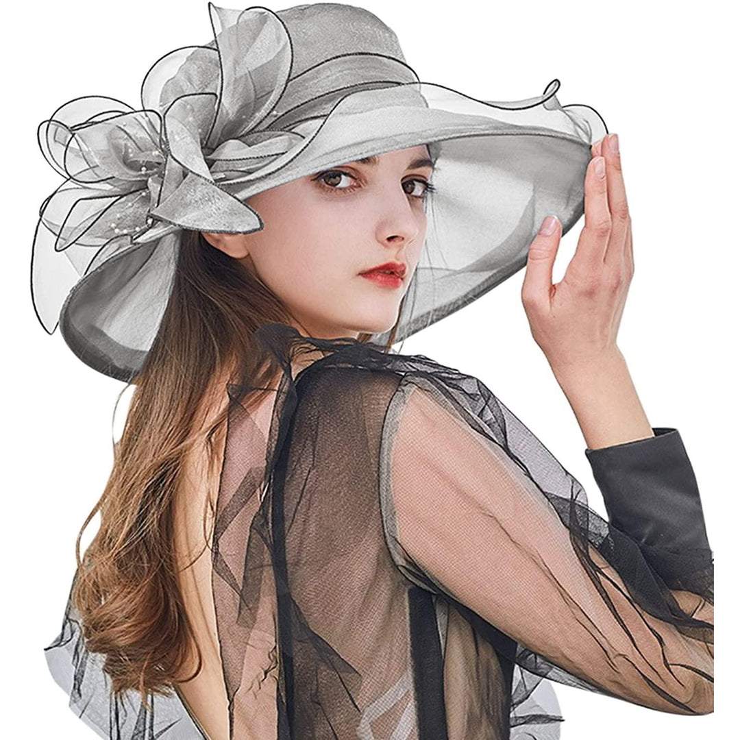 Derby Hat for Women 2023 Organza Tea Party Fascinator Hats Fashionable Church Hats Brides Beach Sun Hat Image 3