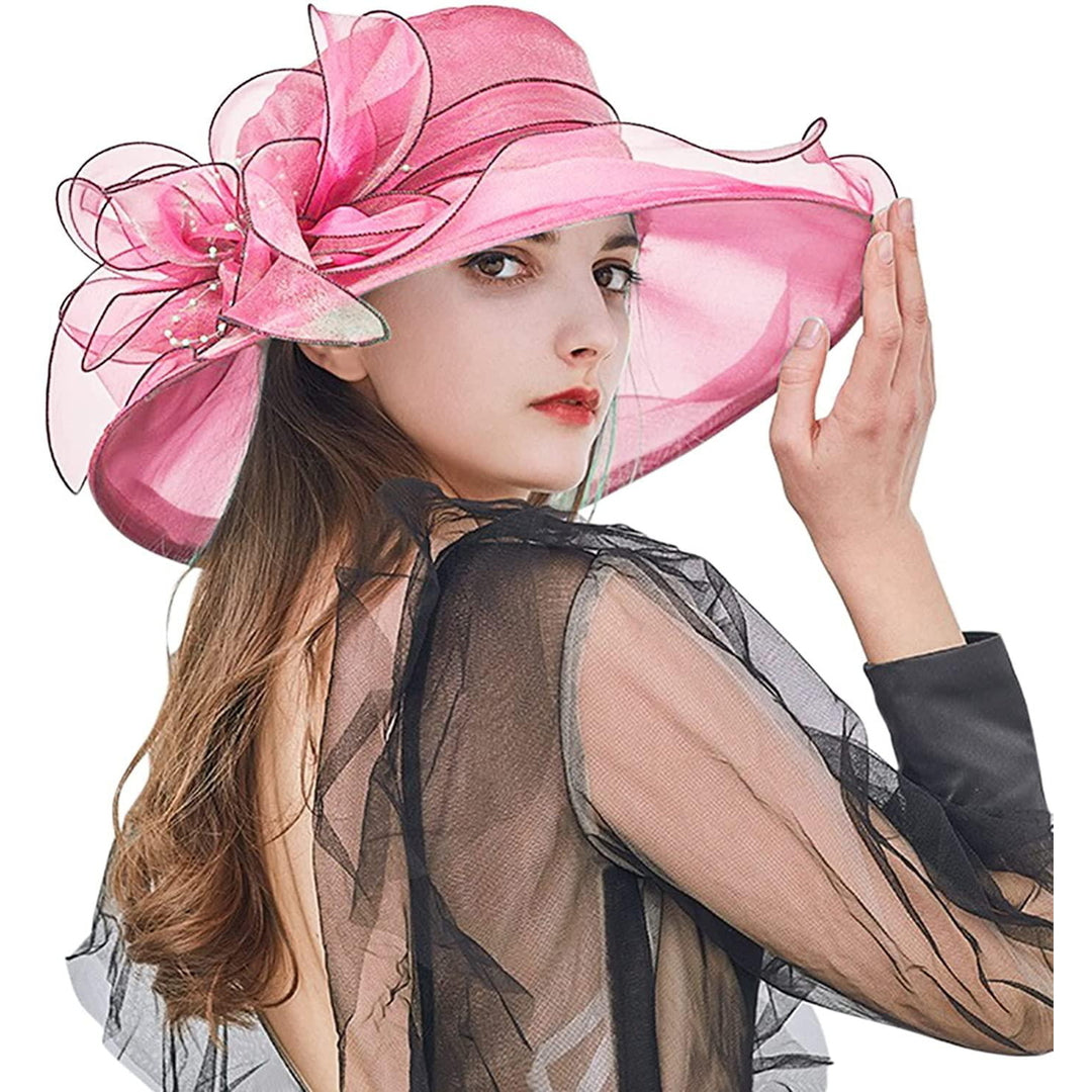 Derby Hat for Women 2023 Organza Tea Party Fascinator Hats Fashionable Church Hats Brides Beach Sun Hat Image 4