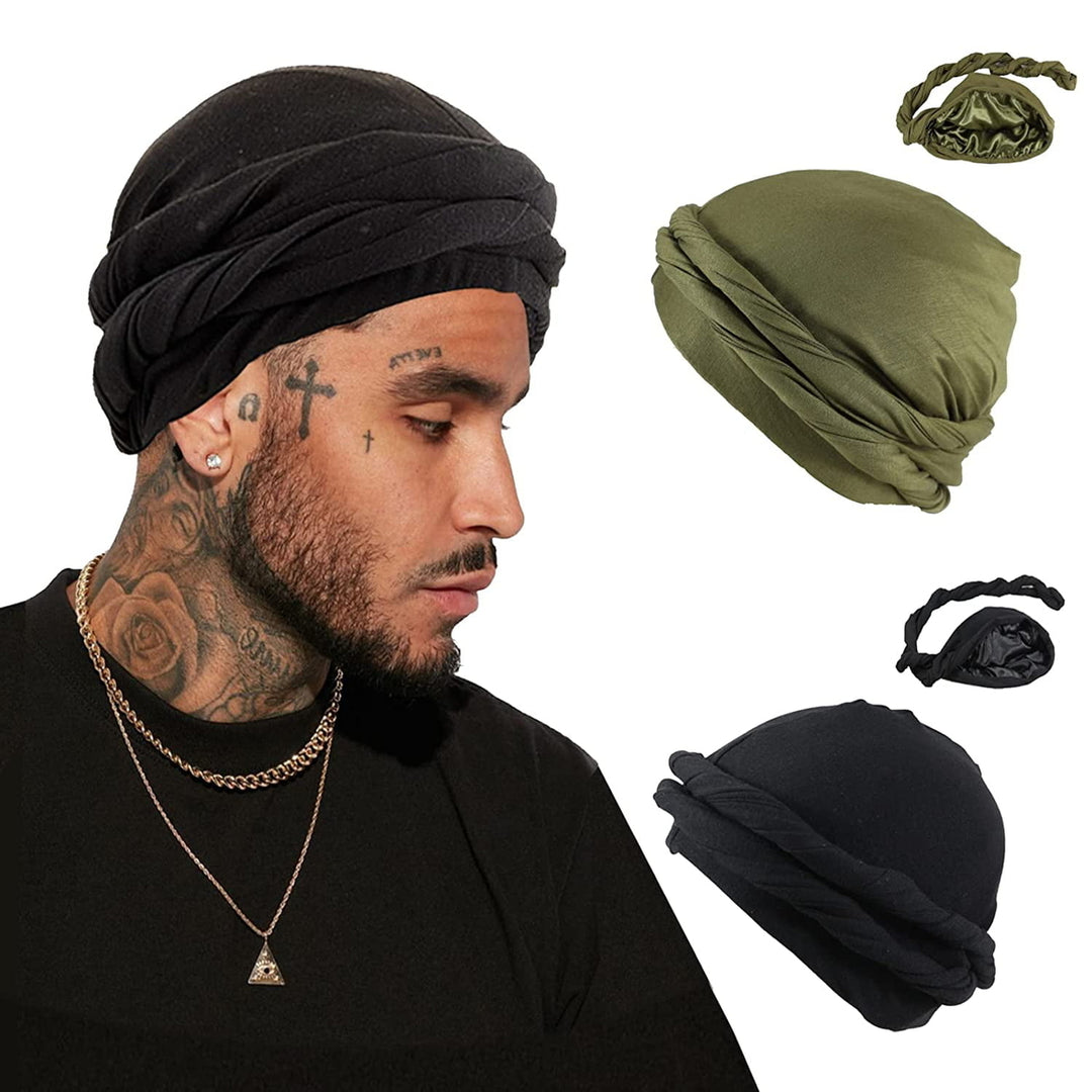 2PCS Turban for Men Halo Turban Satin Lined Turban for Men Head Wraps for Men Women Mens Turban for Sleeping Nature Hai Image 10