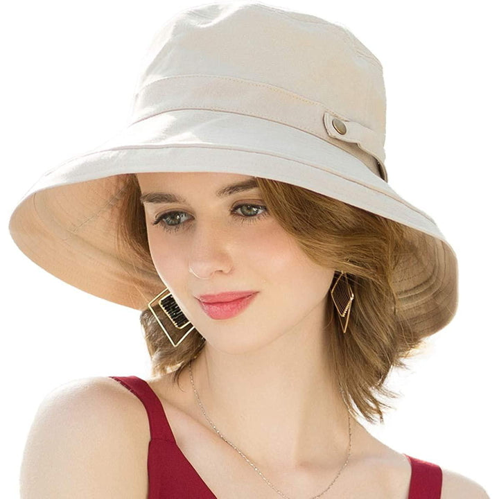 Womens Cotton Wide Brim Sun Hats UPF50+ UV Packable Beach Hat Summer Bucket Cap for Travel Image 1