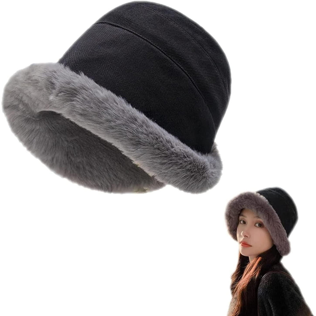 Extraordal Plus Velvet Thickened Fisherman Hat Women Winter Plush Bucket Hat Warm Solid Color Faux faux Fisherman Cap Image 2