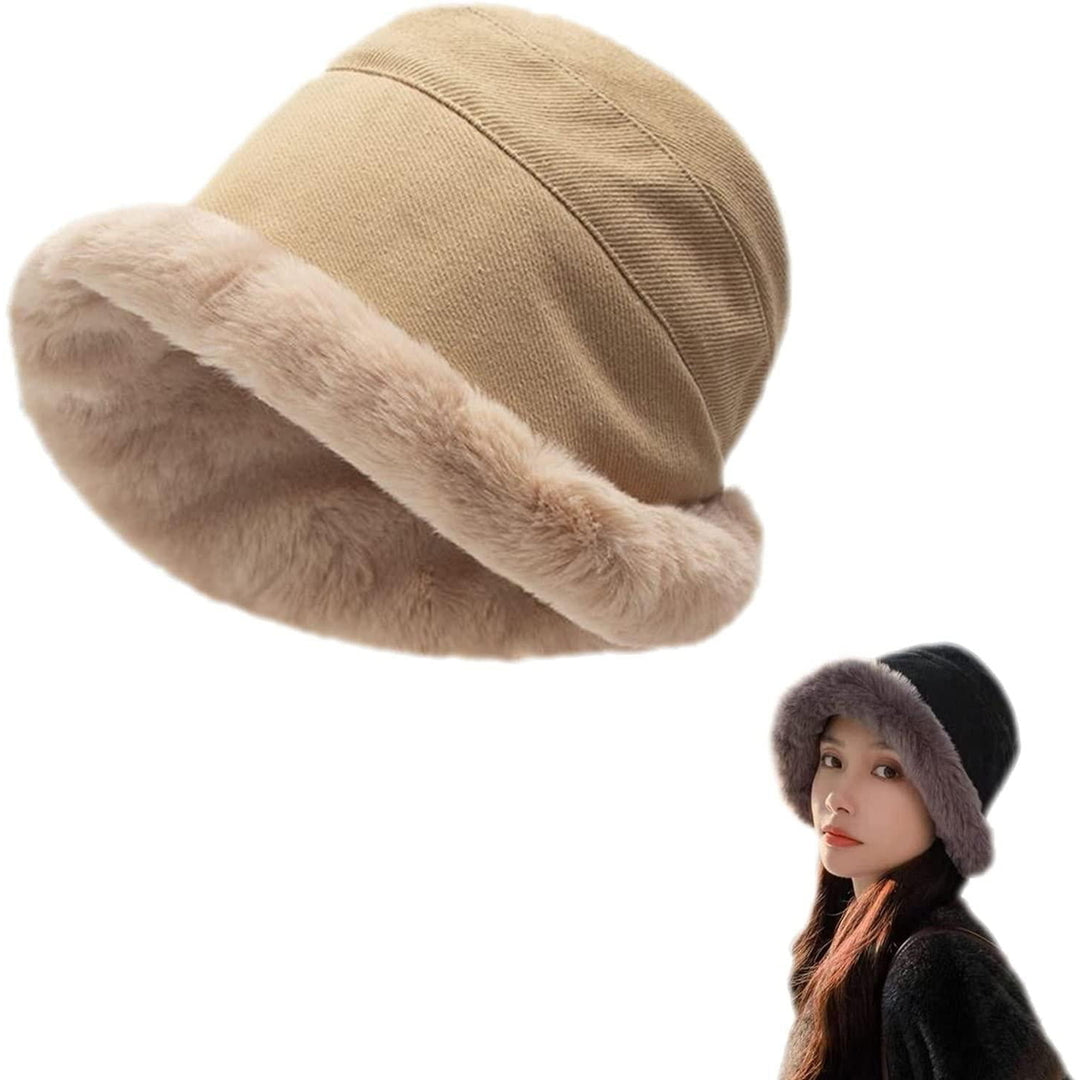 Extraordal Plus Velvet Thickened Fisherman Hat Women Winter Plush Bucket Hat Warm Solid Color Faux faux Fisherman Cap Image 4