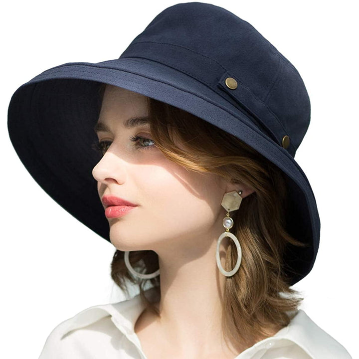 Womens Cotton Wide Brim Sun Hats UPF50+ UV Packable Beach Hat Summer Bucket Cap for Travel Image 2