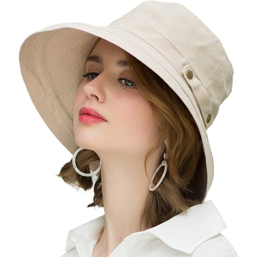 Womens Cotton Wide Brim Sun Hats UPF50+ UV Packable Beach Hat Summer Bucket Cap for Travel Image 3