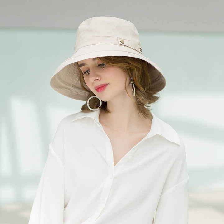 Womens Cotton Wide Brim Sun Hats UPF50+ UV Packable Beach Hat Summer Bucket Cap for Travel Image 4