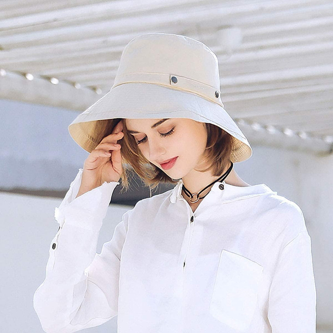 Womens Cotton Wide Brim Sun Hats UPF50+ UV Packable Beach Hat Summer Bucket Cap for Travel Image 4