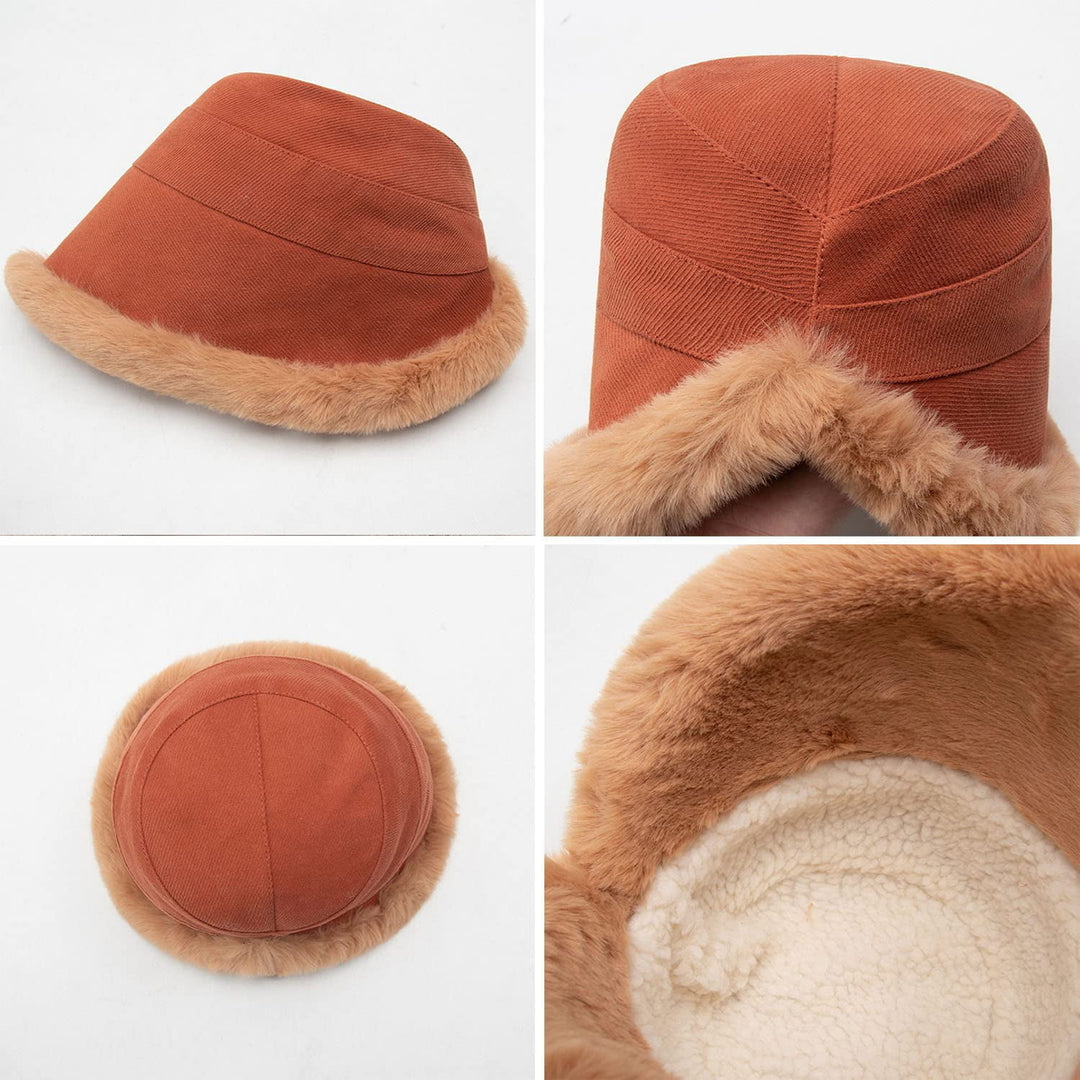 Extraordal Plus Velvet Thickened Fisherman Hat Women Winter Plush Bucket Hat Warm Solid Color Faux faux Fisherman Cap Image 10