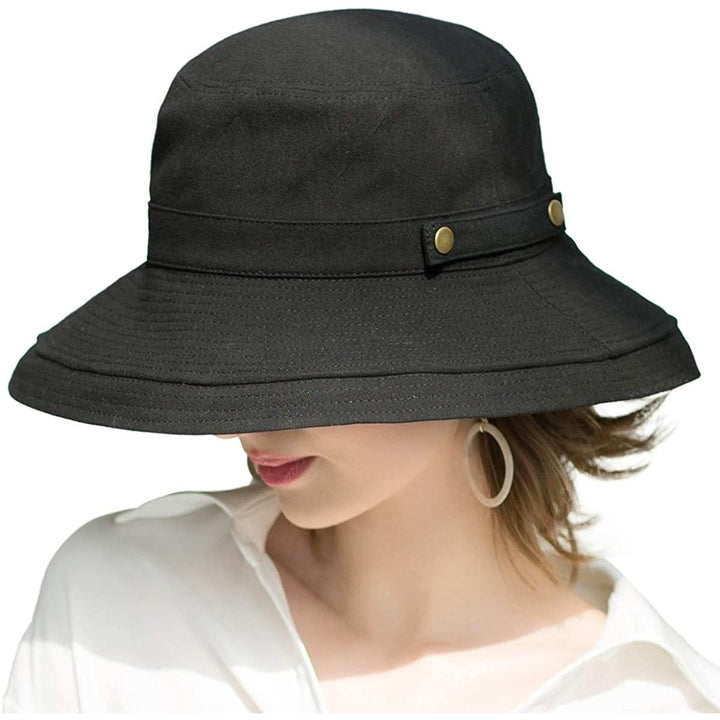 Womens Cotton Wide Brim Sun Hats UPF50+ UV Packable Beach Hat Summer Bucket Cap for Travel Image 8