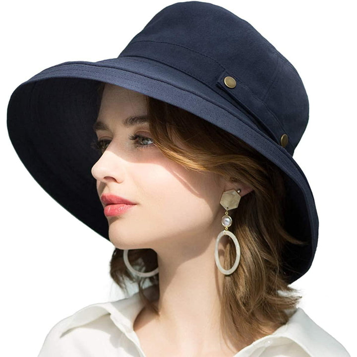 Womens Cotton Wide Brim Sun Hats UPF50+ UV Packable Beach Hat Summer Bucket Cap for Travel Image 9