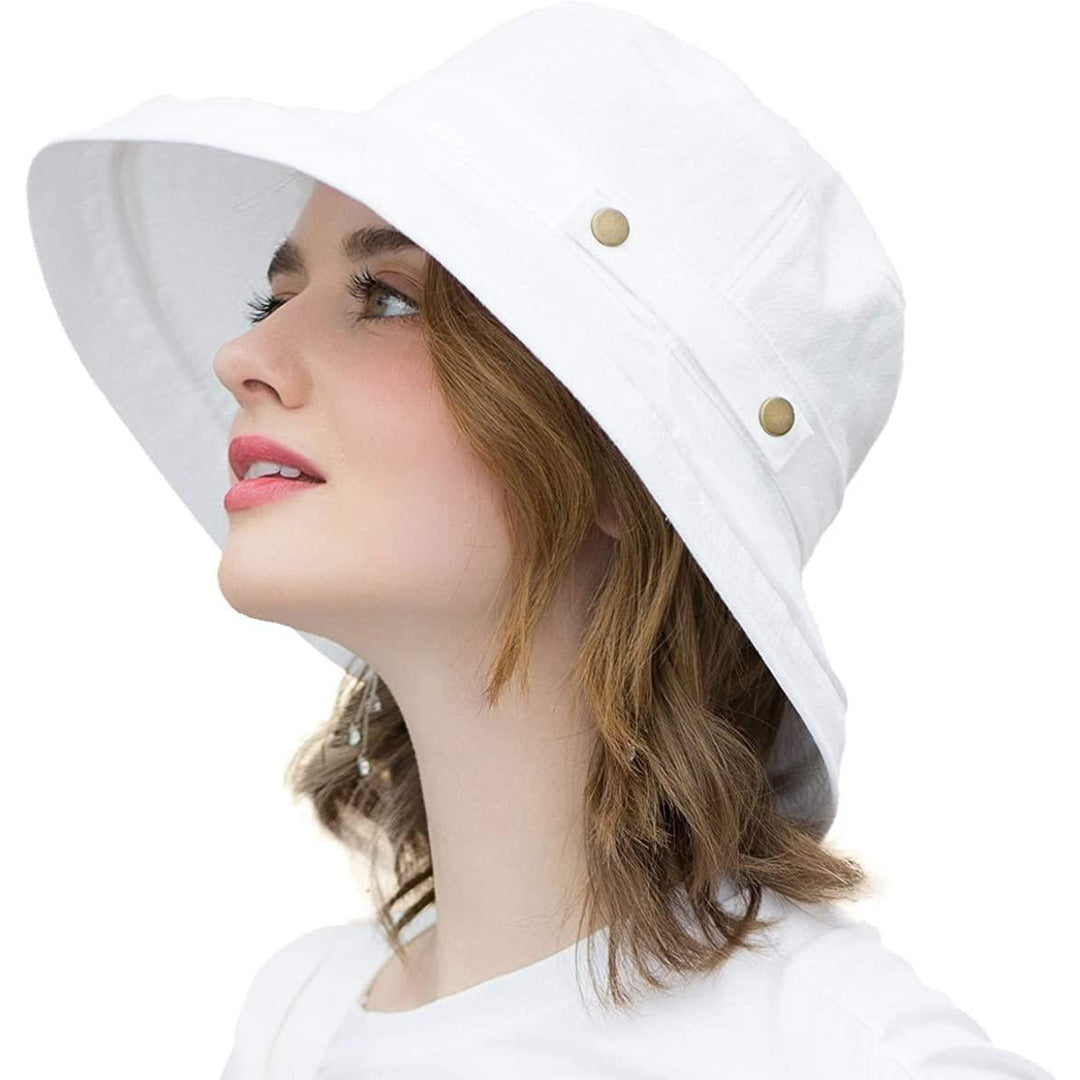 Womens Cotton Wide Brim Sun Hats UPF50+ UV Packable Beach Hat Summer Bucket Cap for Travel Image 10