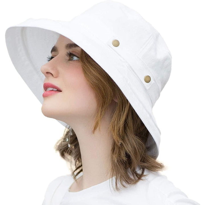 Womens Cotton Wide Brim Sun Hats UPF50+ UV Packable Beach Hat Summer Bucket Cap for Travel Image 1