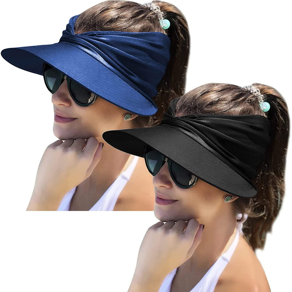 2 Packs Womens Sun Visor Hat Wide Brim Summer UPF 50+ UV Protection Beach Sport Cap Image 2