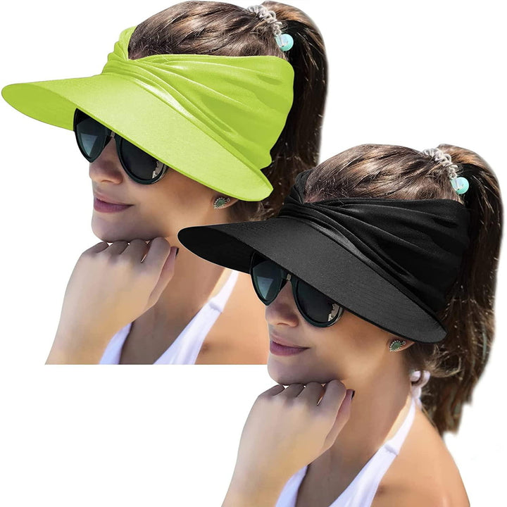 2 Packs Womens Sun Visor Hat Wide Brim Summer UPF 50+ UV Protection Beach Sport Cap Image 3