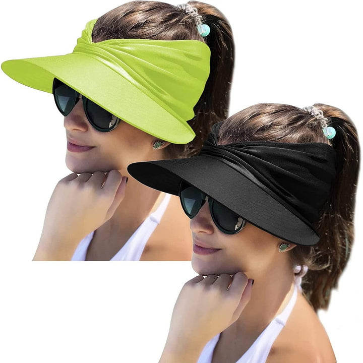 2 Packs Womens Sun Visor Hat Wide Brim Summer UPF 50+ UV Protection Beach Sport Cap Image 1