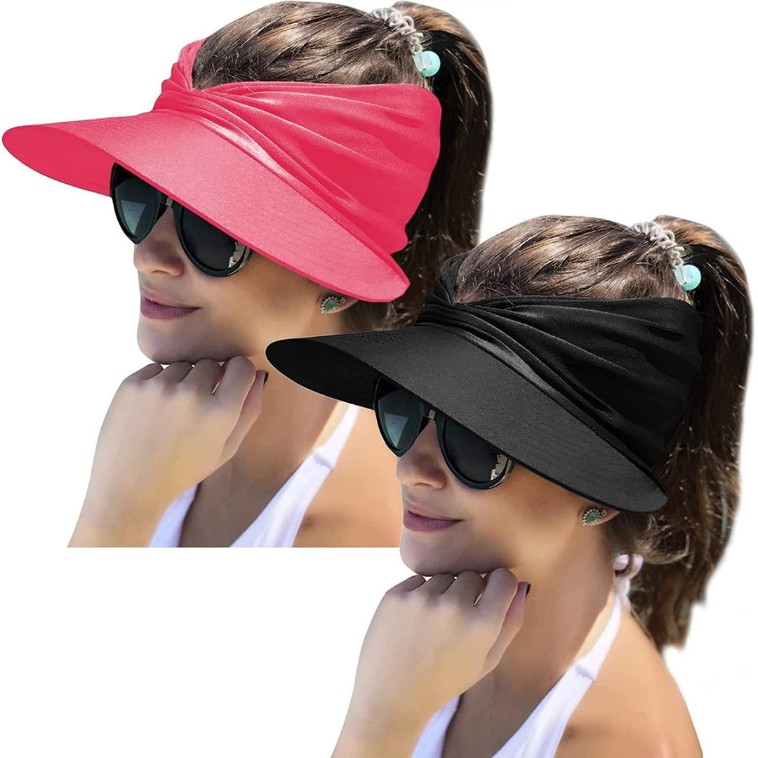 2 Packs Womens Sun Visor Hat Wide Brim Summer UPF 50+ UV Protection Beach Sport Cap Image 4