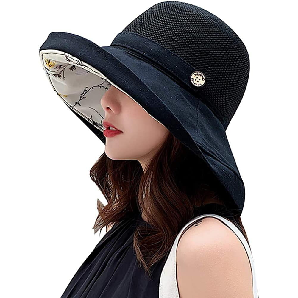 Summer Mesh Sun Hats for Women Lightweight Beach Hat Floral UPF50+ Packable Wide Brim Bucket Hat with Chin Strap Image 8