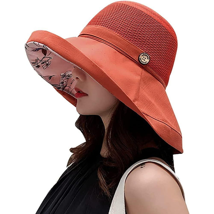 Summer Mesh Sun Hats for Women Lightweight Beach Hat Floral UPF50+ Packable Wide Brim Bucket Hat with Chin Strap Image 10