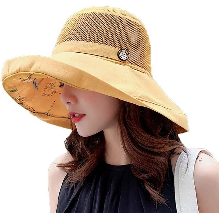 Summer Mesh Sun Hats for Women Lightweight Beach Hat Floral UPF50+ Packable Wide Brim Bucket Hat with Chin Strap Image 11