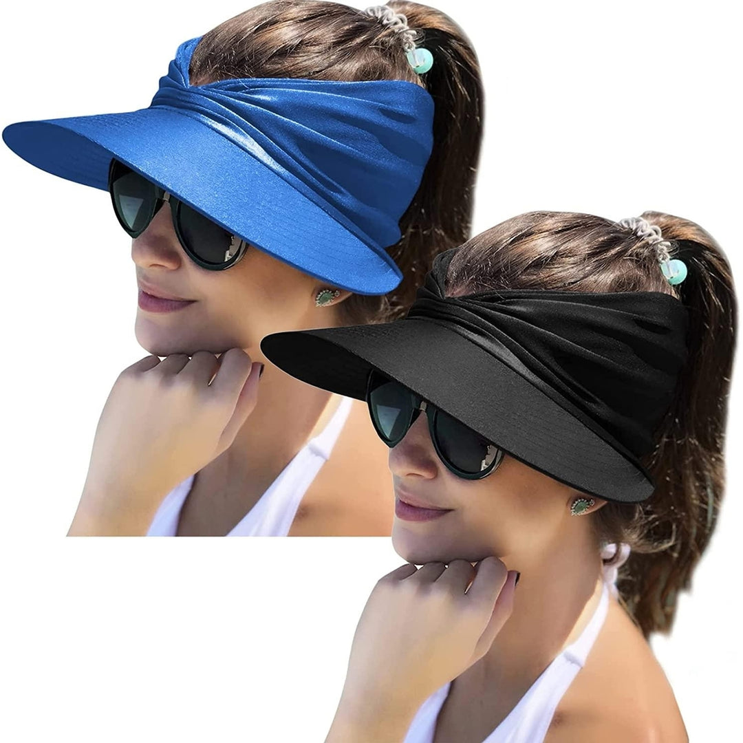 2 Packs Womens Sun Visor Hat Wide Brim Summer UPF 50+ UV Protection Beach Sport Cap Image 6