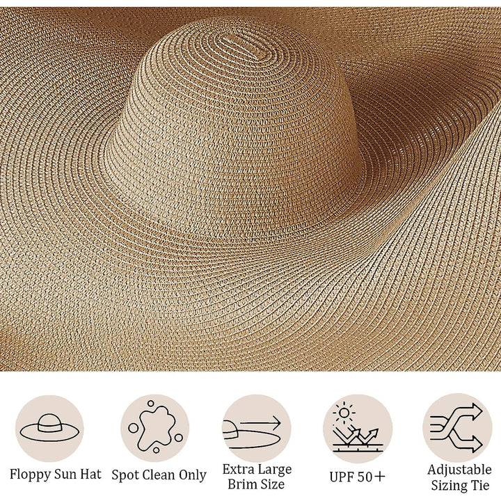 Oversized Beach Straw Hat for Women Fashion Large Wide Brim Visor Hats Summer Roll Up Floppy Sun Hat for Beach Cap Image 3