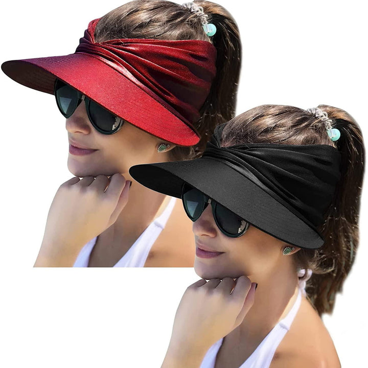 2 Packs Womens Sun Visor Hat Wide Brim Summer UPF 50+ UV Protection Beach Sport Cap Image 8