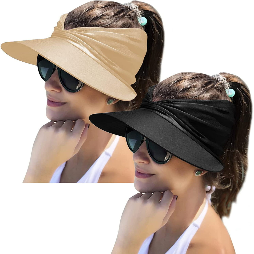 2 Packs Womens Sun Visor Hat Wide Brim Summer UPF 50+ UV Protection Beach Sport Cap Image 9