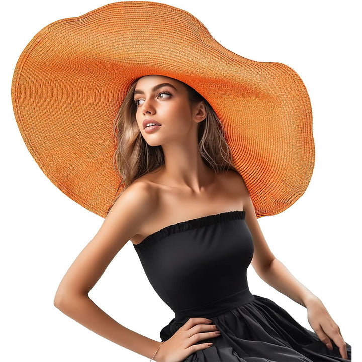 Oversized Beach Straw Hat for Women Fashion Large Wide Brim Visor Hats Summer Roll Up Floppy Sun Hat for Beach Cap Image 8