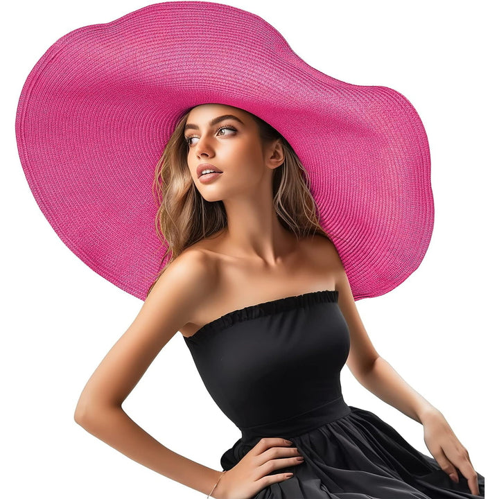 Oversized Beach Straw Hat for Women Fashion Large Wide Brim Visor Hats Summer Roll Up Floppy Sun Hat for Beach Cap Image 9