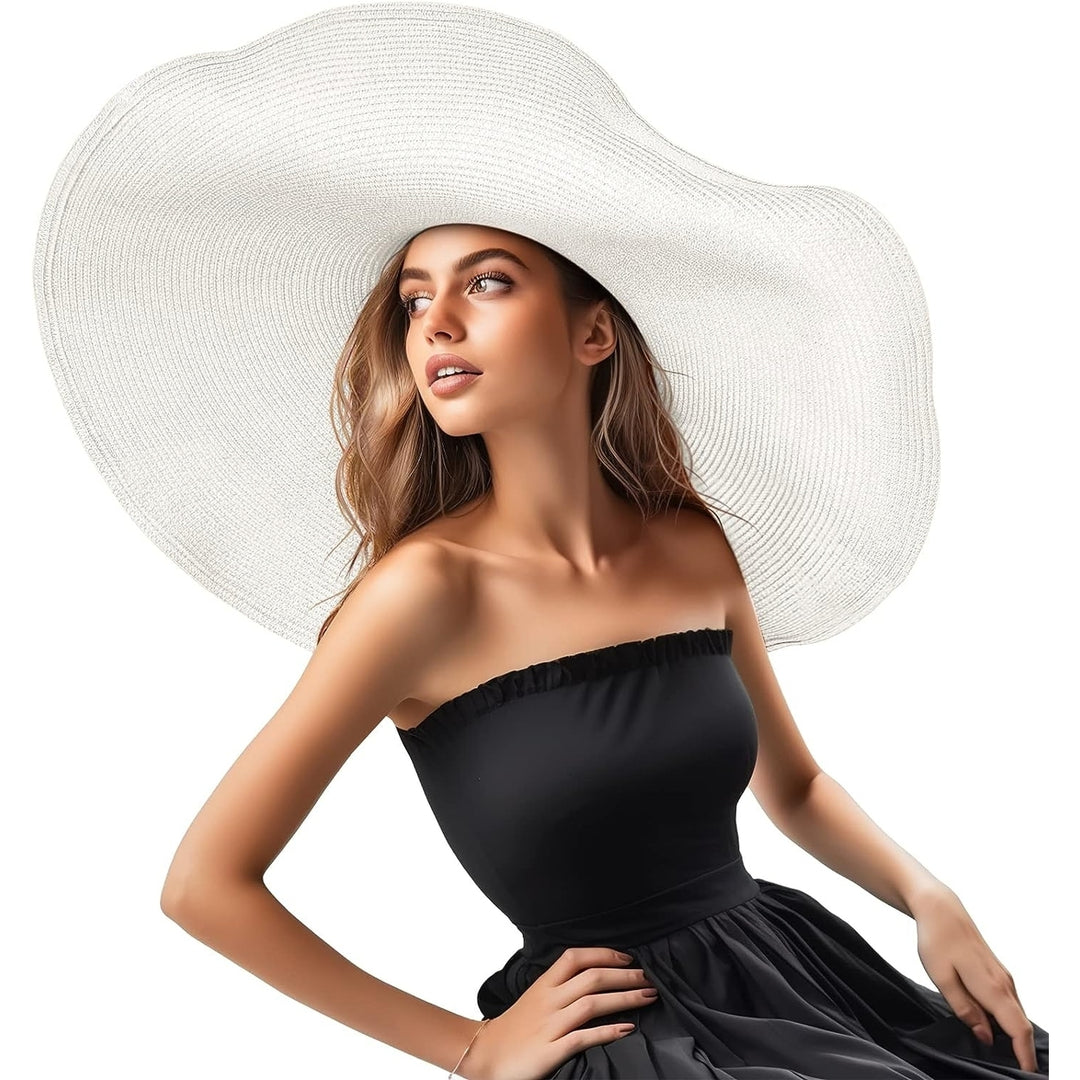 Oversized Beach Straw Hat for Women Fashion Large Wide Brim Visor Hats Summer Roll Up Floppy Sun Hat for Beach Cap Image 10