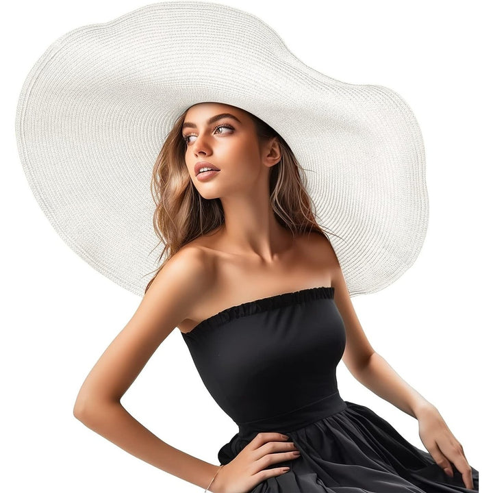 Oversized Beach Straw Hat for Women Fashion Large Wide Brim Visor Hats Summer Roll Up Floppy Sun Hat for Beach Cap Image 1