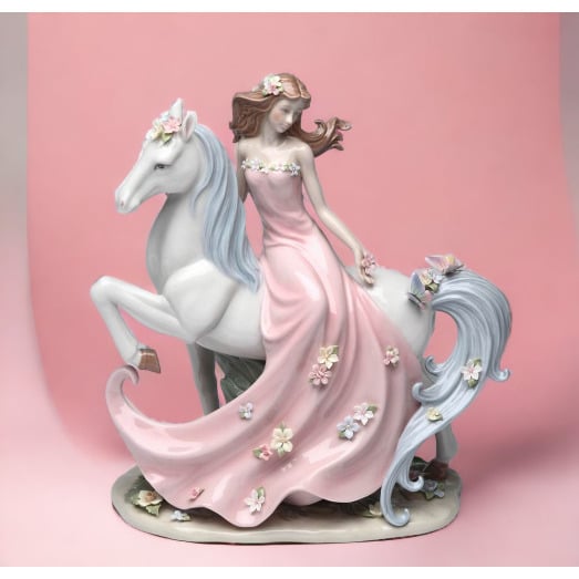 Ceramic Damsel Figurine 10.5in  Horse Lovers Farmhouse Image 2