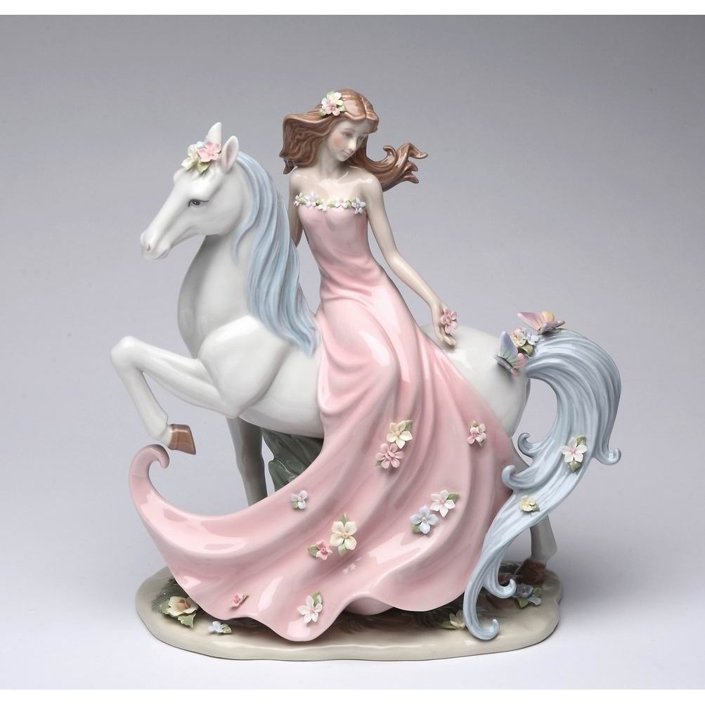 Ceramic Damsel Figurine 10.5in  Horse Lovers Farmhouse Image 3