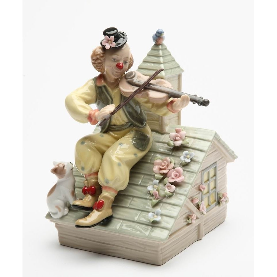 Ceramic Fiddler on the Roof Clown Music Box 5.25x4.5x6.25 Gift Image 3