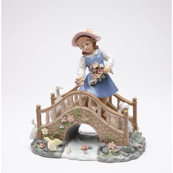 Ceramic Music Box Girl Feeding Ducks 8x5  Mom Image 3