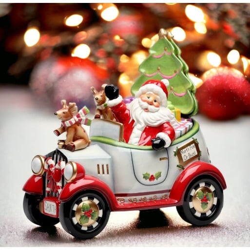 Ceramic Santa Car Cookie Jar with Cookie Plates Salt and Pepper Shakers 14.75" Image 2