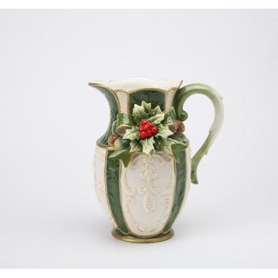 Hand Painted Ceramic Christmas Holly Pitcher 7.375 x 6 x 8.5 inches 56 oz Image 3