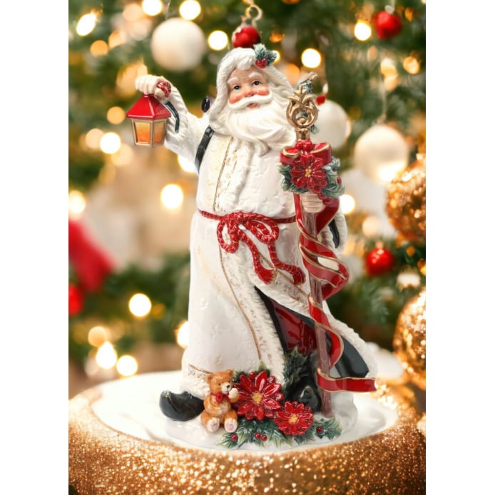 Ceramic Poinsettia Santa Figurine 10.75x3.625x17.5 Holiday Gift Image 1