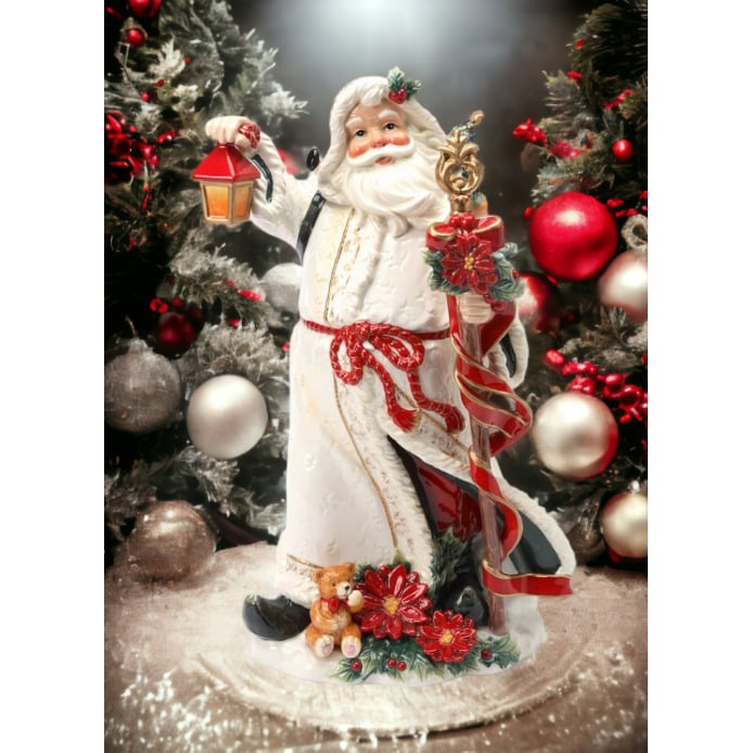 Ceramic Poinsettia Santa Figurine 10.75x3.625x17.5 Holiday Gift Image 2