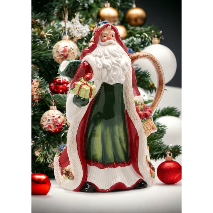 Ceramic Santa Pitcher 56oz Holiday Decor Kitchen Christmas Image 2