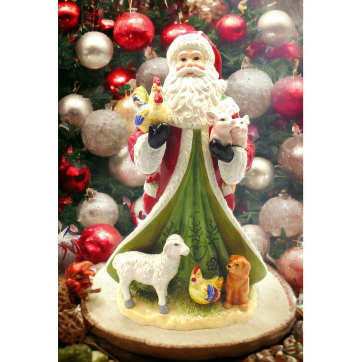 Ceramic Santa Farm Animals Statue 9.5"  Kitchen Christmas Image 1