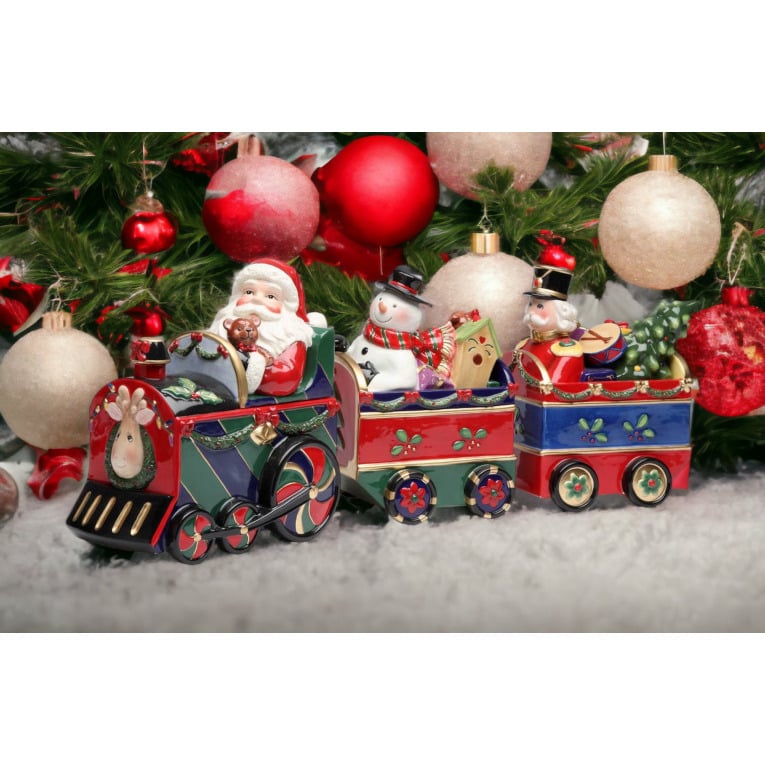 Ceramic Train Set Canisters Santa Frosty Nutcracker 21x5.5x9 Image 1