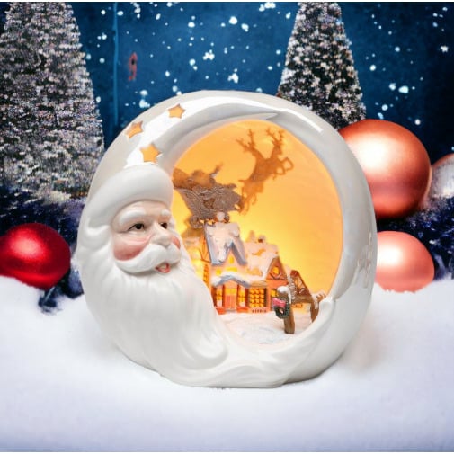 Ceramic Santa Night Light with Christmas House 8" Image 1