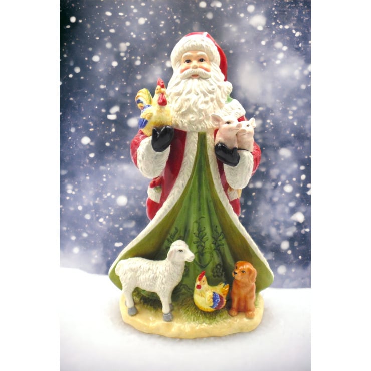 Ceramic Santa Farm Animals Statue 9.5"  Kitchen Christmas Image 2