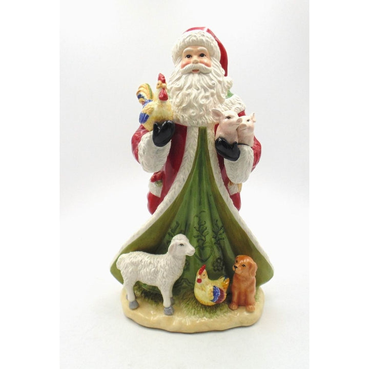 Ceramic Santa Farm Animals Statue 9.5"  Kitchen Christmas Image 3