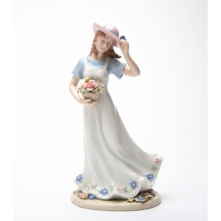 Ceramic Lady Figurine with Flower Basket 10 Inch  Nature Image 3