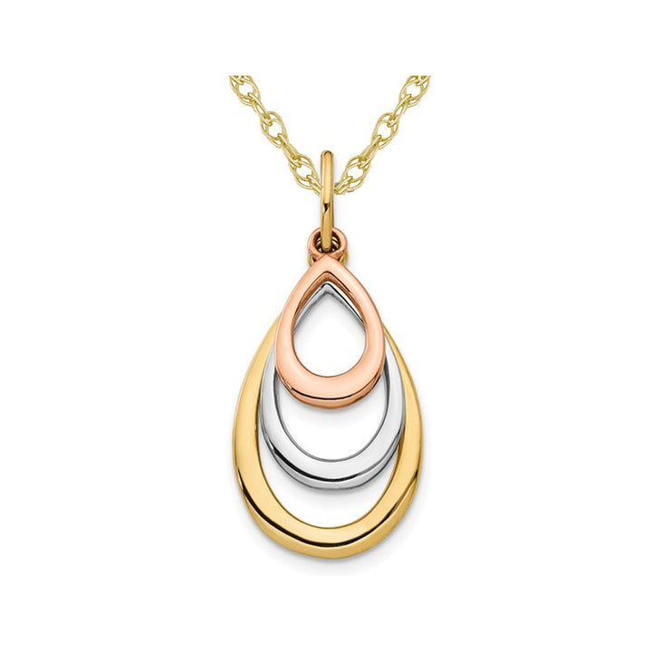 14K YellowRose and White Gold TearDrop Pendant Necklace with Chain Image 1