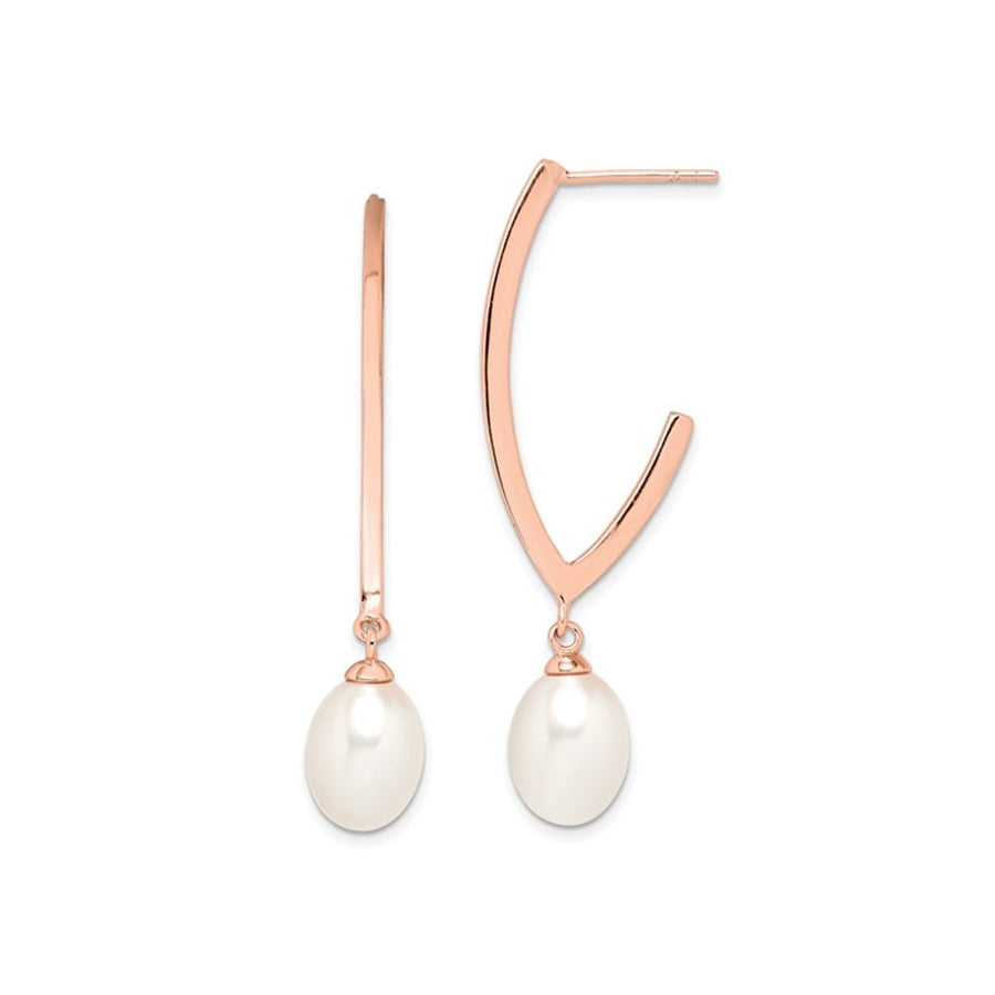 White Freshwater Cultured Rice Pearl Dangle Earrings in Rose Sterling Silver Image 1