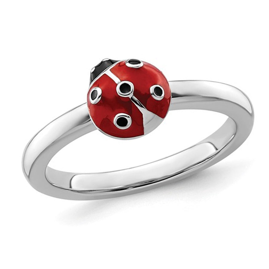 Sterling Silver Polished Red Enameled Ladybug Ring Image 1