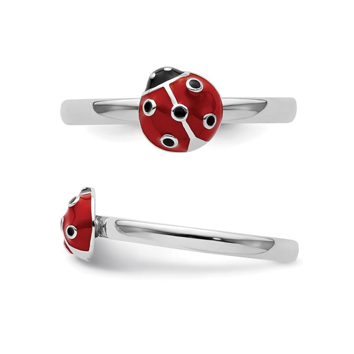 Sterling Silver Polished Red Enameled Ladybug Ring Image 4