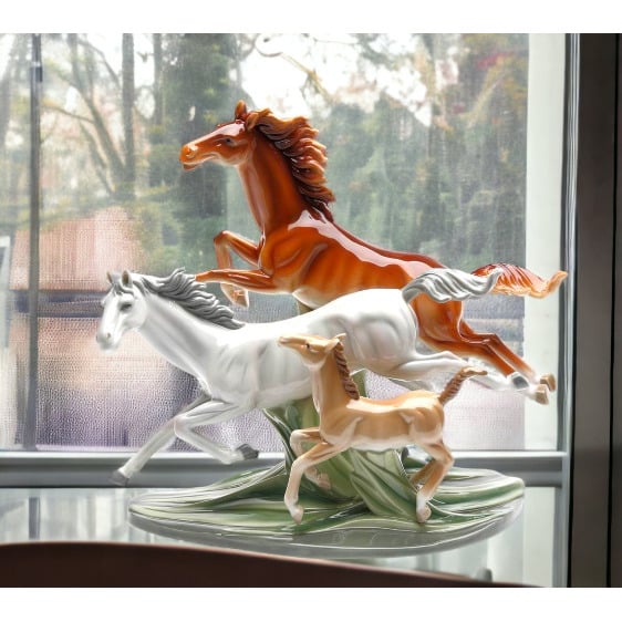 Ceramic Galloping Horses Statue 12in Rustic  Her Dad Image 1